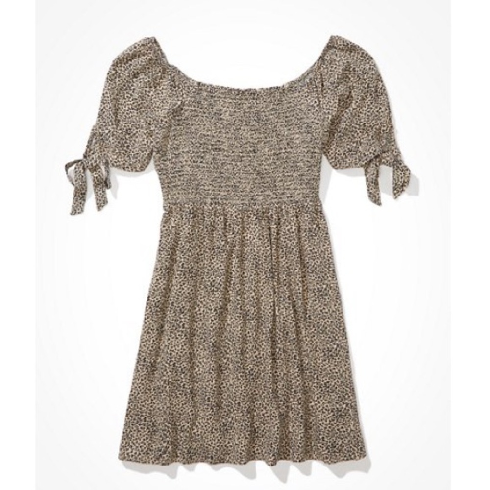 AE leopard tie-sleeve smocked mini dress